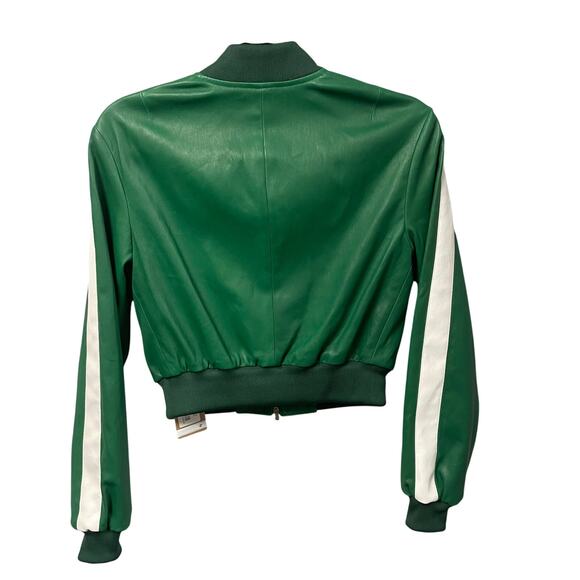 NWT Susan Bender Stretch Leather Stripe Long Sleeve Bomber Jacket Forest Green 2 - Picture 7 of 7